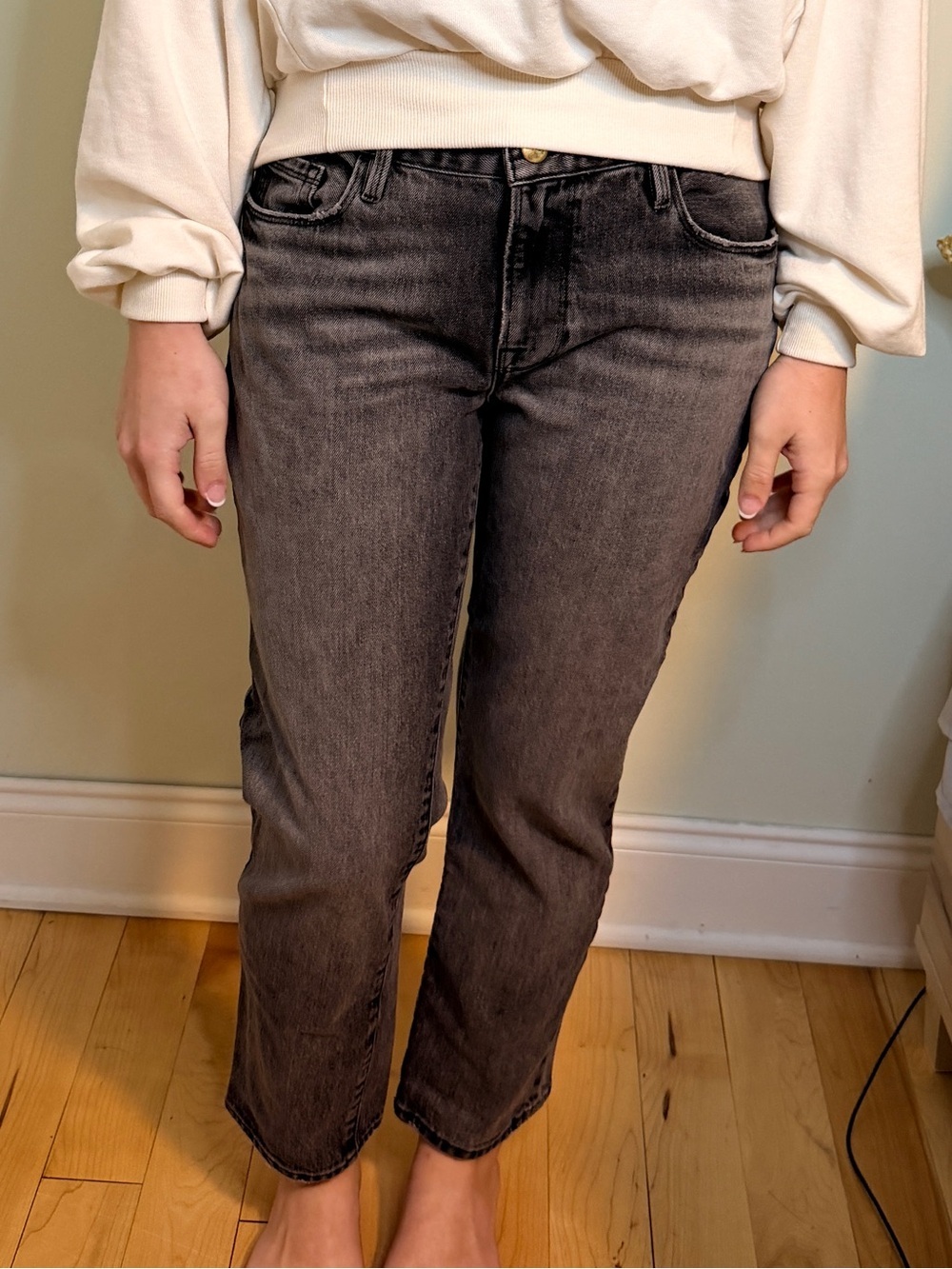 FRAME Le Nouveau Straight Jeans Size 28 Haynes Gray Black Straight Leg Denim